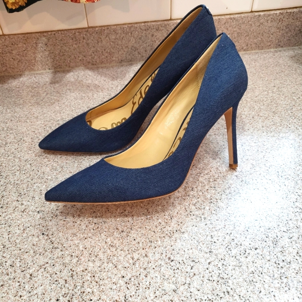 Sam Edelman denim heels 10.5 NWOB